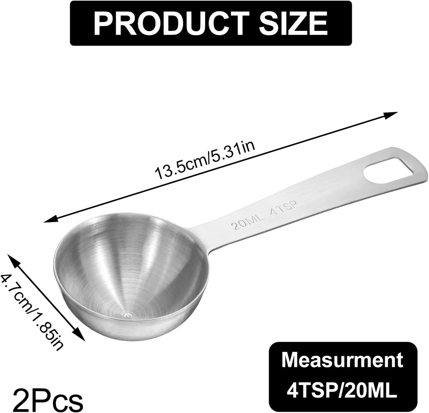 2 PCS Measuring Spoons Tablespoon Measuring Spoon 1/6 Tbsp (1/2 tsp | 2.5 ml | 2.5 cc | 1/12 oz) Mini Spoons Stainless Steel Measuring Spoons for Kitchen Cooking Spoon(Silver)