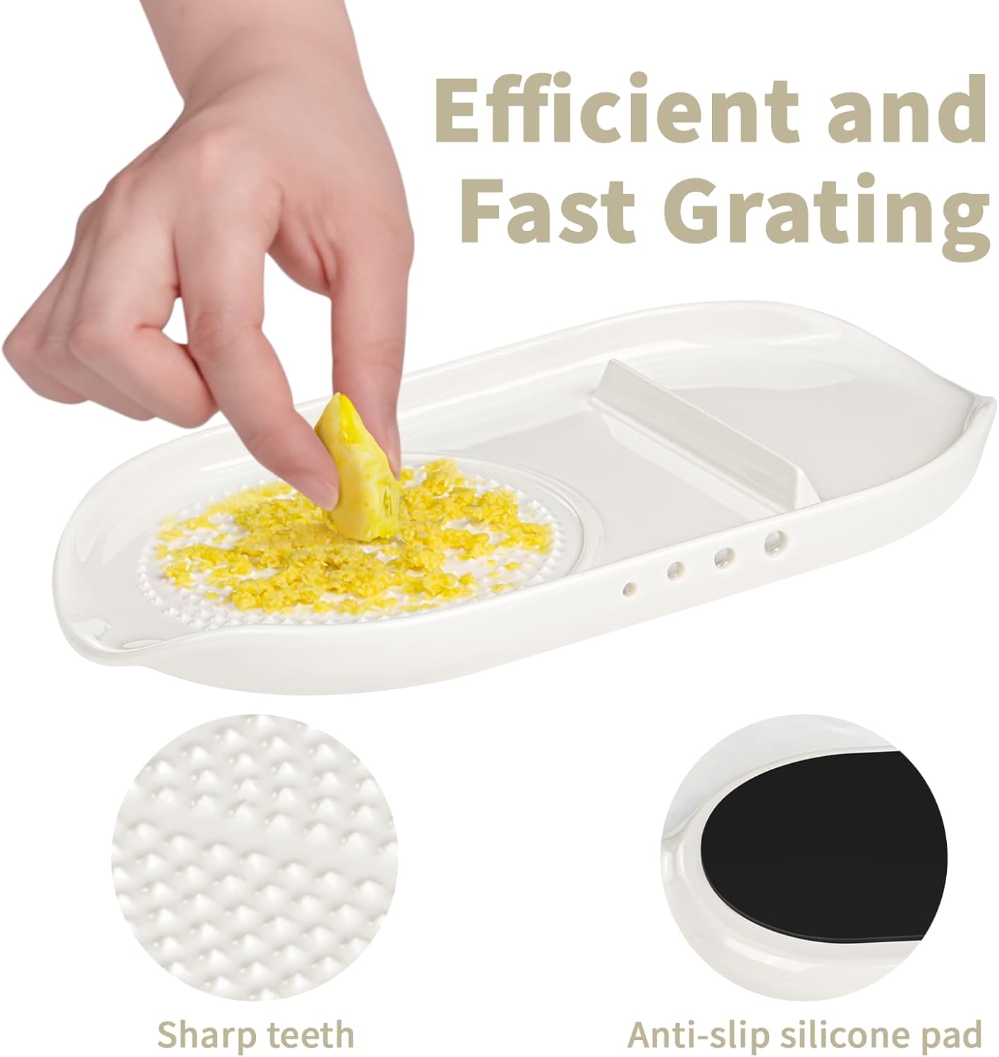 WhiteRhino 4 in 1 Ceramic Garlic Grater with Egg Cracker,Spoon Rest and Herb Stripper, Ginger Grater Plate for Grinding Wasabi Fruits Vegetables Ginger Garlic Cheese(6.76inx3.7in)