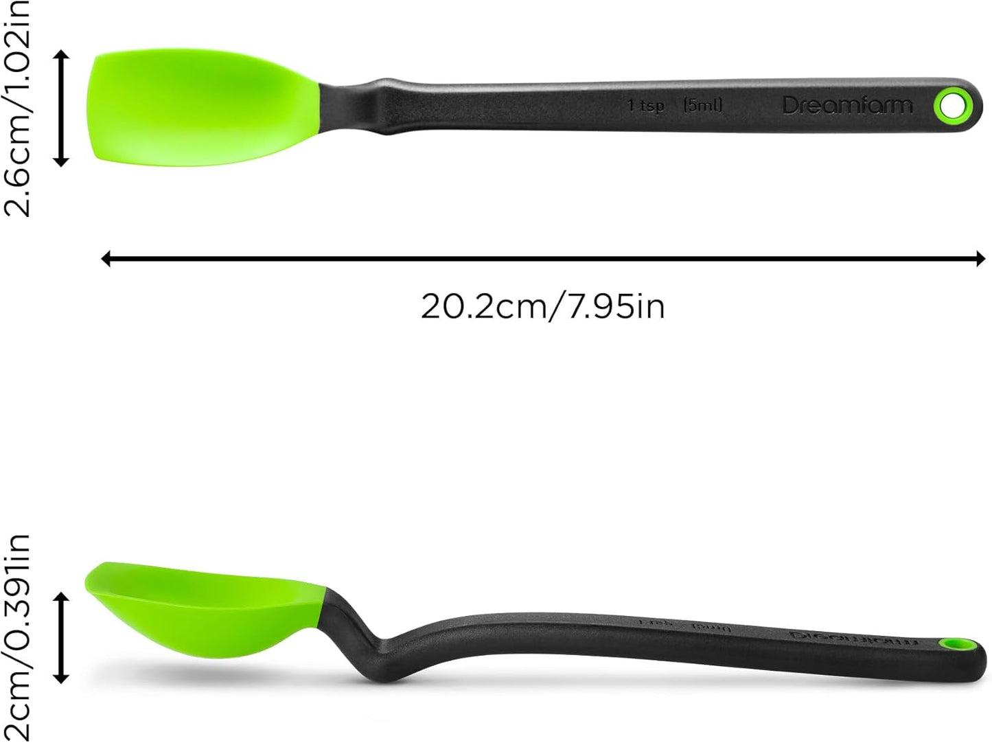 Dreamfarm Mini Supoon Non-Stick Sit-Up Silicone Scraping Cooking Spoon, Jar Scraper Measures 5ml Tsp - 8" Yellow