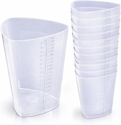 Vakly Plastic Graduated Triangular Intake Output Container [5 Pack] 32 ounce Three-Sided Translucent Laboratory Beaker for Measuring & Mixing - Clear Markings in oz & cc - for Specimen, Paint & Epoxy