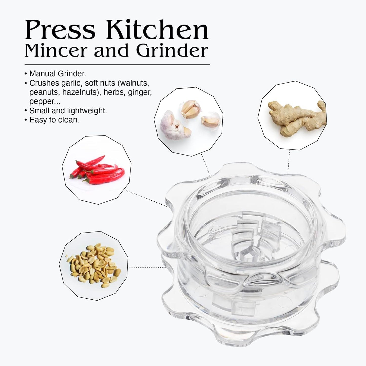 Angel’s Peel Lounge Grlic Mincer Manual Garlic for Quick Meal Preparation - Kitchen Tools for Mincing Grlic, Ginger, Herbs, Nuts (Clear Color)