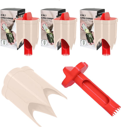 Pepper Corer, 2 in 1 Red Bell Pepper Seed Corer Remover Tool, Fruit & Vegetable Corers Quick Cave Tools for Jalapeno Cutter Deseeder, Green