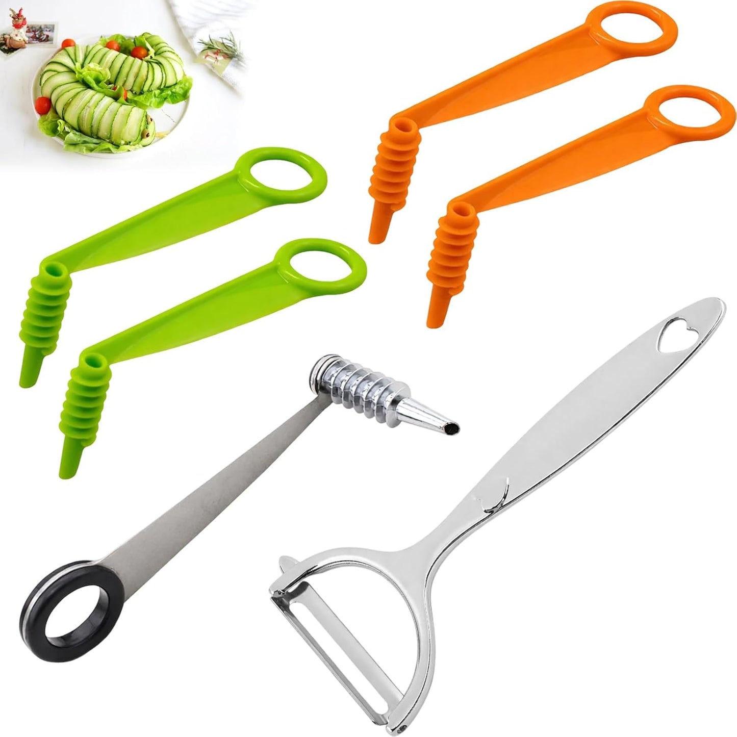 Potato Spiral Cutter, Potato Peeler, 6Pcs Set Includes Manual Vegetable Spiralizer and Vegetable Peeler, Practical Vegetable Spiral Slicer Cutter for Potatoes Carrots Cucumbers Fruits