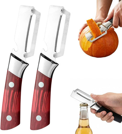 2026New Multi-functional Vegetable Peeler, Ktchen Multi-function Stainless Steel Thickened Fruit Peeler Knife with Wooden Handle, 3-1,Suitable for Peeling Fruits and Shredding Scallions (1PCS)