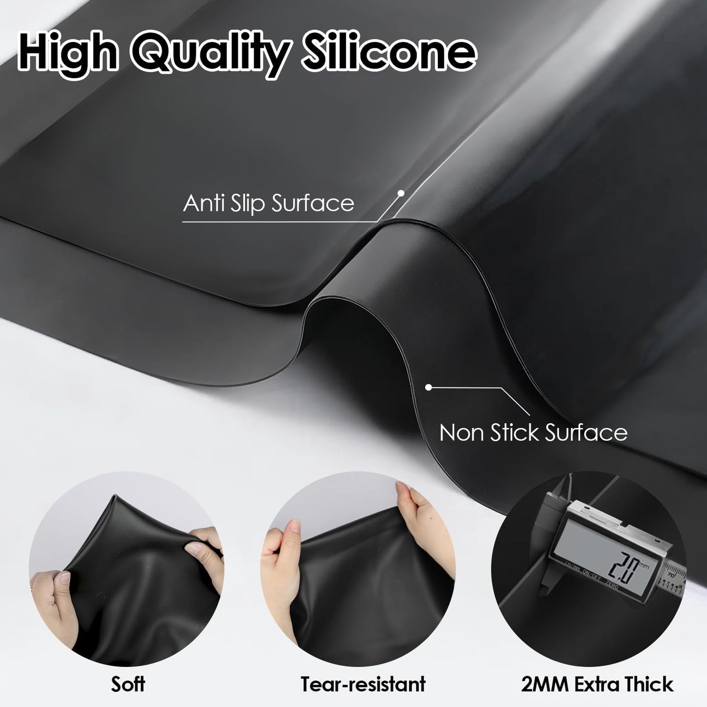 Standard Silicone Mat,Black Baking Mat-Food Grade Kids Dinner Table Placemat Non Slip Counter Mat with Raised Edges Heat Resistant Mat for Air Fryer Nonstick Pastry Dough Mat(1 Pack 23.6'' x 15.7'')
