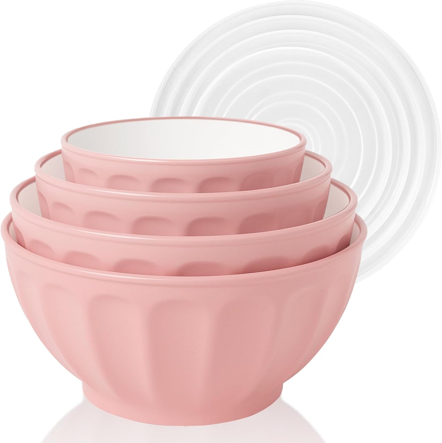 BoxedHome BPA Free Plastic Round Mixing Bowl with Lids, 12 Pack Nesting Bowls with Lids Set, Microwave and Dishwasher Safe Prep & Serving Bowls Great for Mixing, Baking, Serving (Pink, 12pcs)