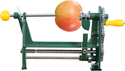 Hand Crank Apple Peeler Slicer Corer, Heavy Duty Metal Fruit Peeler with Adjustable Thickness Blade, Gear-Driven Potato Slicing Machine with Double-Forked Lock for Kitchen, Yellow Green