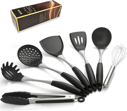 Elegant White Gold Silicone Cooking Utensils Set - Non-Toxic, Dishwasher Safe Kitchen Utensils Set with Heat Resistant Comfort Handles - Includes Spatula & Spoon for Nonstick Cookware