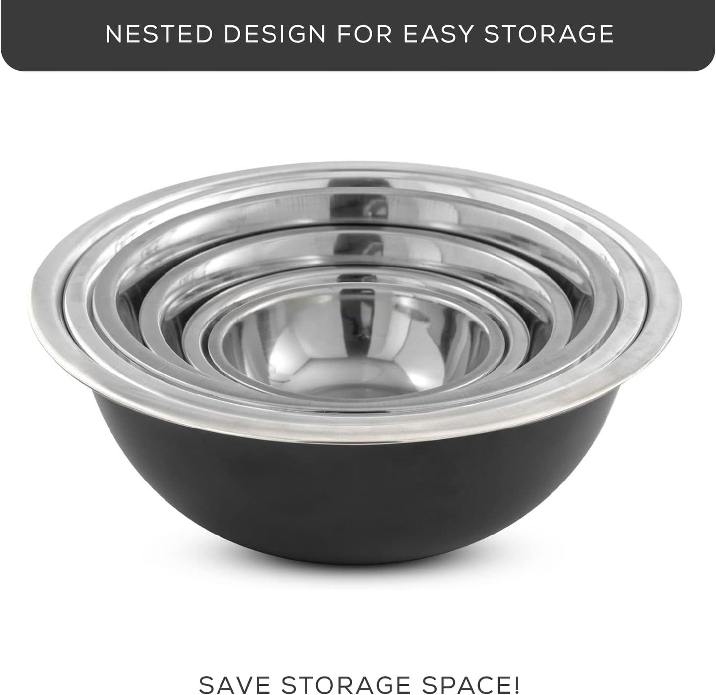 JoyJolt Stainless Steel Mixing Bowl Set of 6-5qt to 0.5qt Nesting Bowls for Dough, Batter & Baking