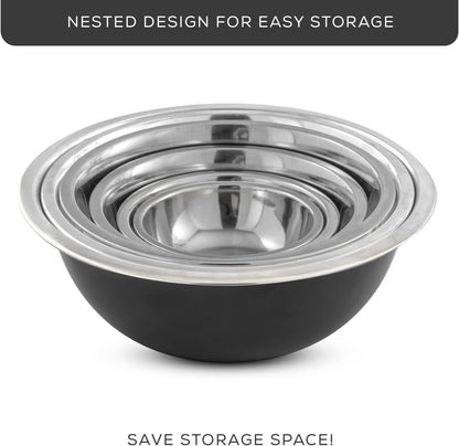 JoyJolt Stainless Steel Mixing Bowl Set of 6-5qt to 0.5qt Nesting Bowls for Dough, Batter & Baking
