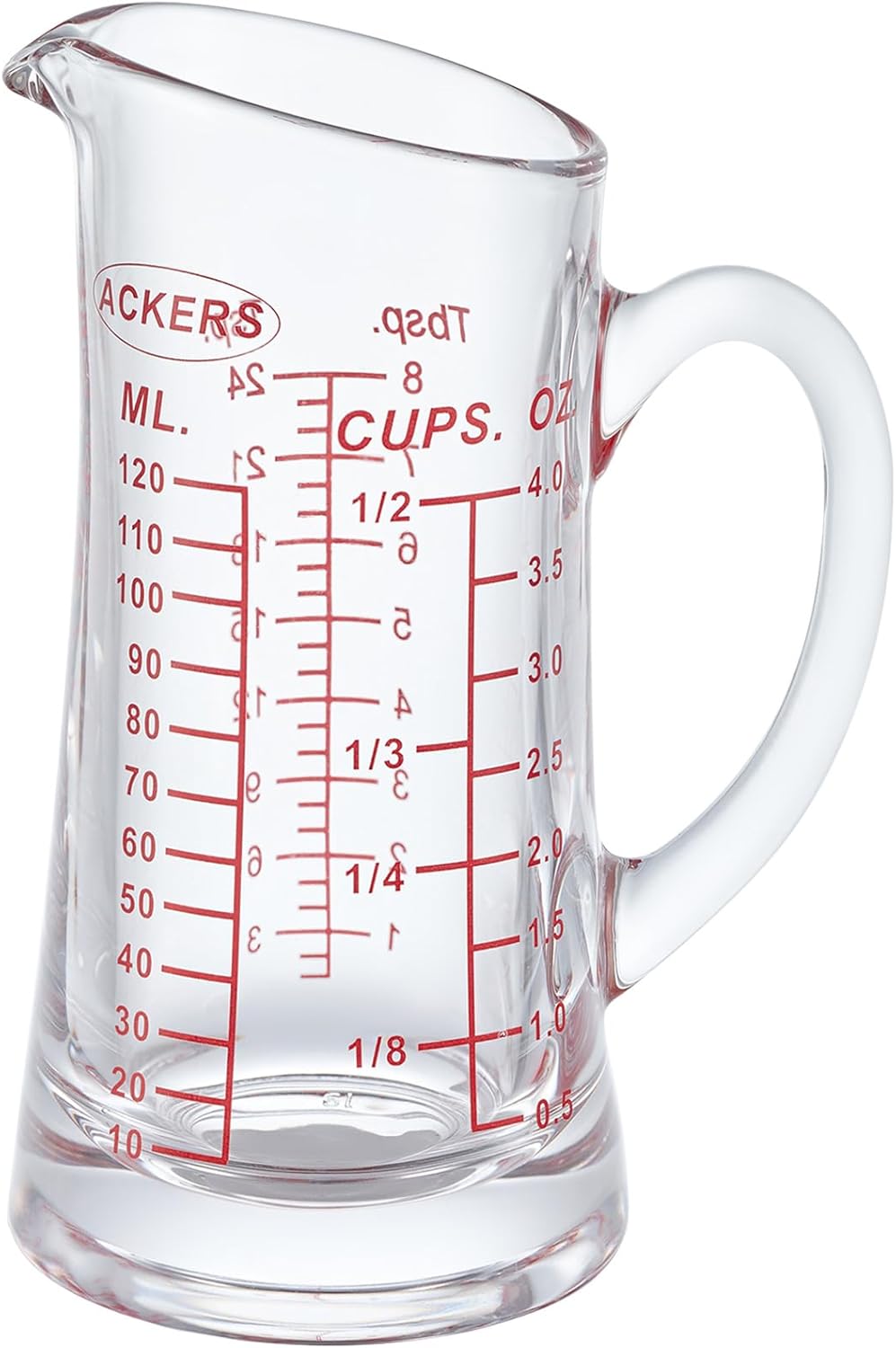 Ackers Shot Glass Measuring Cup 4 Ounce/120ML Liquid Heavy High Espresso Glass Cup Red Line,Insulated handle | V-Shaped Spout