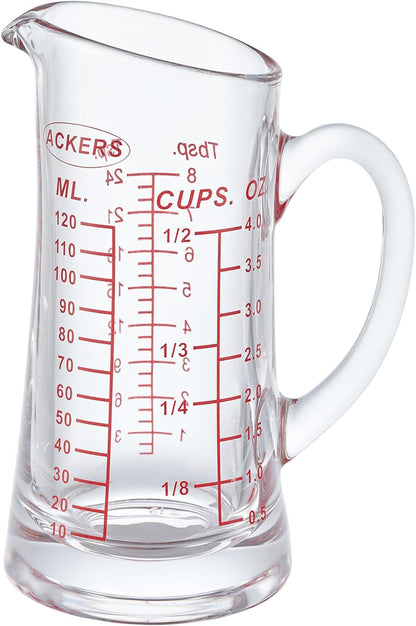 Ackers Shot Glass Measuring Cup 4 Ounce/120ML Liquid Heavy High Espresso Glass Cup Red Line,Insulated handle | V-Shaped Spout