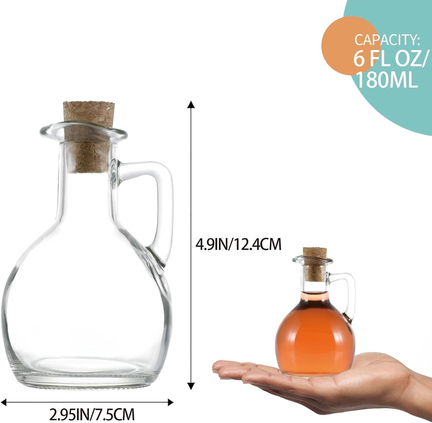 Oil and Vinegar Cruet Set of 2, Glass Dispenser with Airtight Stopper, Condiment Bottles for Salad Dressing