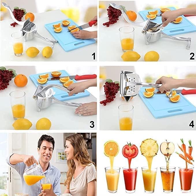 Manual Hand Press Fruit Juicer with Heavy Quality Detachable Lever for Citrus Lime Juicer or Orange Juicer, Steel Handle Juicer for Instant Juice (Aluminium, Silver