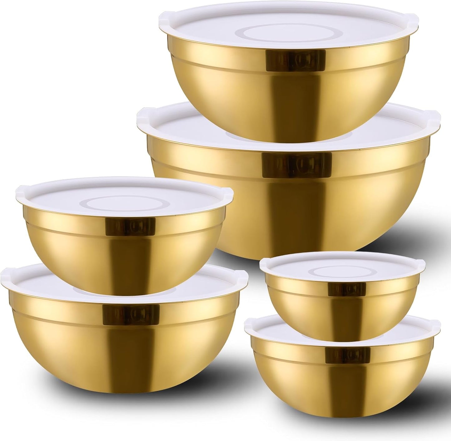 4 Piece Gold Mixing Bowls With Lids for Kitchen, Stainless Steel Set Ideal for Baking, Prepping, Cooking and Serving Food, Nesting Metal Bowls for Space Saving Storage