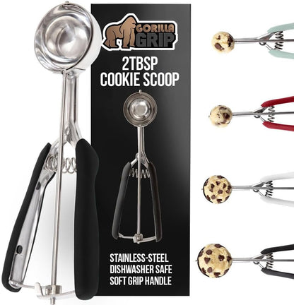 GORILLA GRIP BPA-Free 304 Stainless Steel Cookie Scoop, 1 TBSP Scooper #60, Soft Grip Handle, Easy Food Release, Create Even Portions, Multipurpose Kitchen Melon Baller, Meatball Spring Scoops, Mint