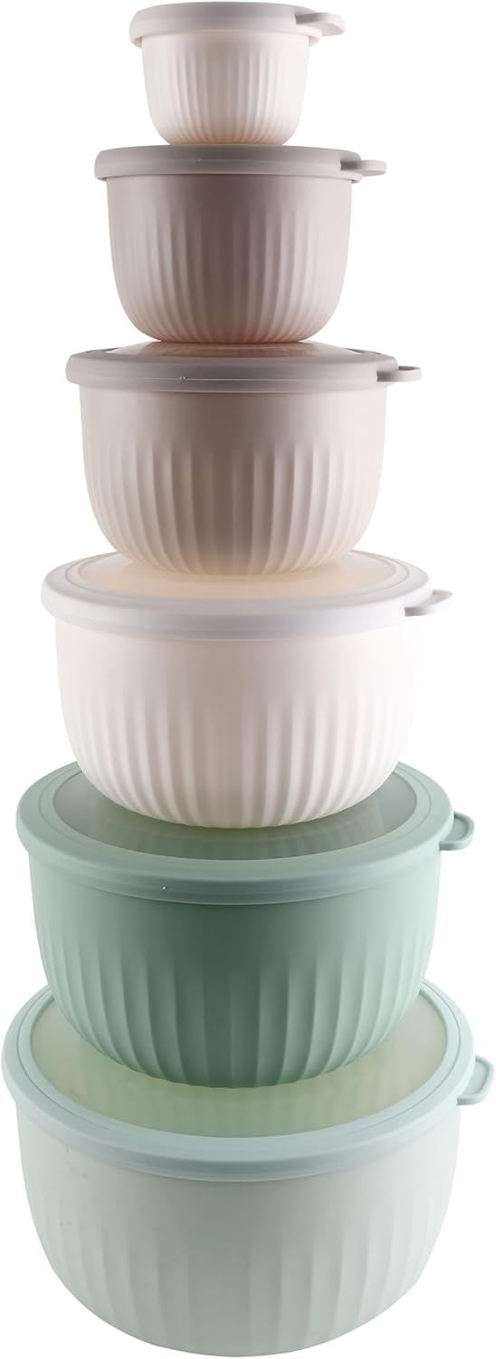 COOK WITH COLOR Prep Bowls with Lids- Wide and Deep Nesting Plastic Small Mixing Bowl Set with Lids, 8 Piece Set - Wide Bowls, Blue