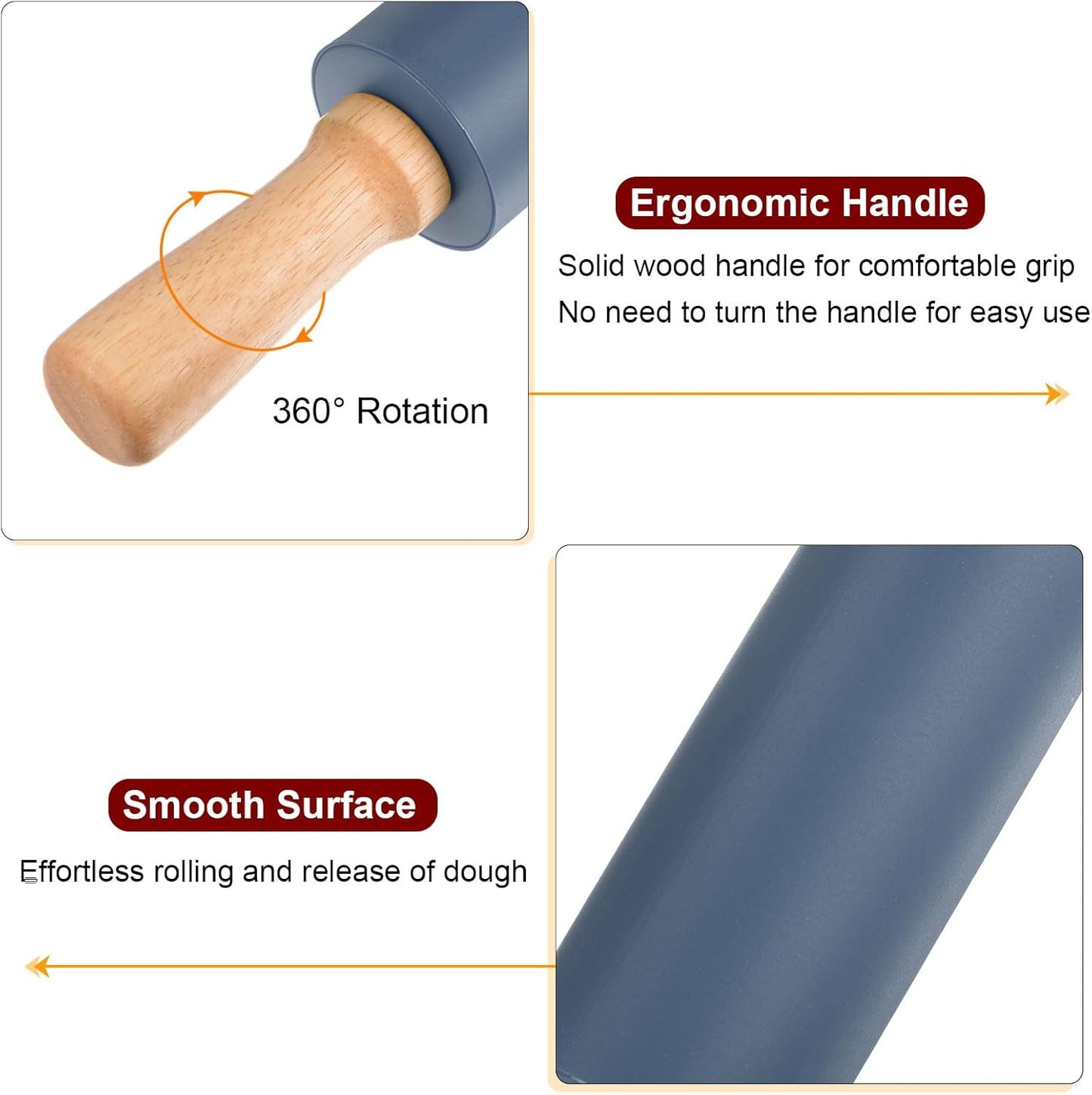 HARFINGTON Silicone Rolling Pins for Baking 12.2 Inch Non-Stick Silicone Surface Wooden Handle Rolling Pin Small Roller Playdough Rolling Pins for Fondant Kitchen Dough Pizza, Green