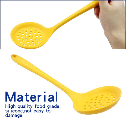 BokWin 1 Pcs Round Slotted Spoon Heat Resistant Silicone Strainer Spoon Non Stick Skimmer Spoon for Cooking Vegetable(Grey)