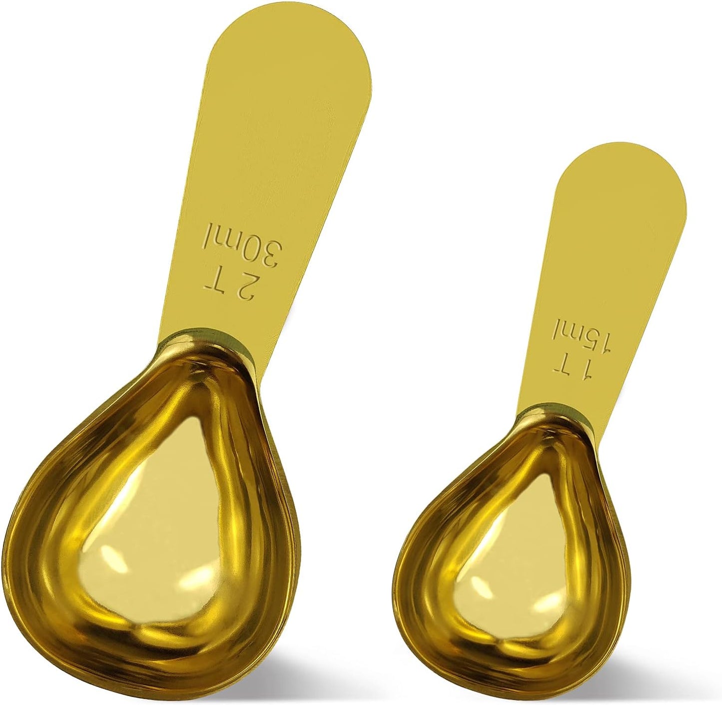 2 Pieces Stainless Steel Coffee Scoops Set(1 Tbsp,2 Tbsp) Durable Coffee Spoons with Ergonomic Handle Measuring Tablespoon for Canisters Tea Sugar Ground Coffee Whole Bean Milk Powder Flour (Golden)