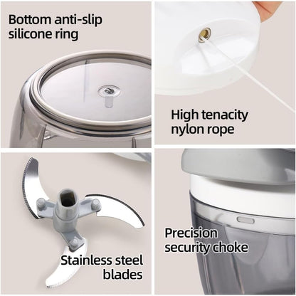 Manual Food Processor Vegetable Chopper 2.3 Cup Small Mini Hand Pull String Onion Chopper Garlic Mincer Cutter with 3 Stainless Steel Blades (Grey, 550 ml)