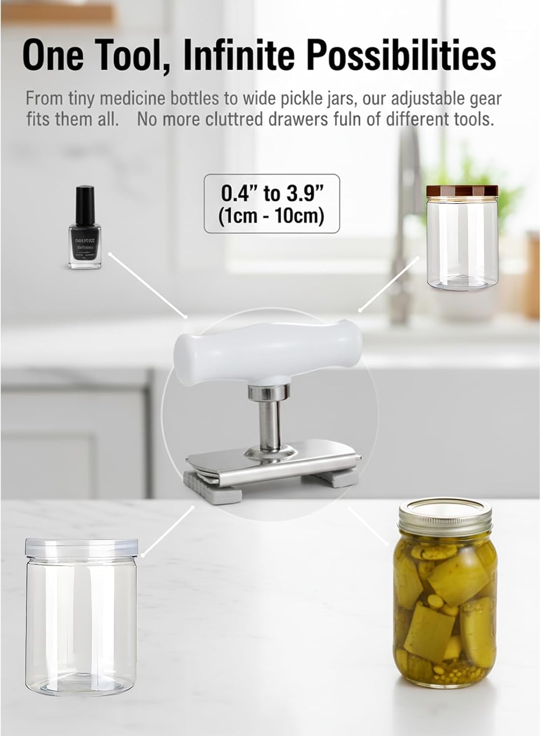Cap Crack Jar Opener 2026 New Adjustable Multi-Lid Can Opener for Weak Hands - Ergonomic Non-Slip Grip, One-Hand Operation, Opens Bottles Cans Jars Effortlessl (White Green)