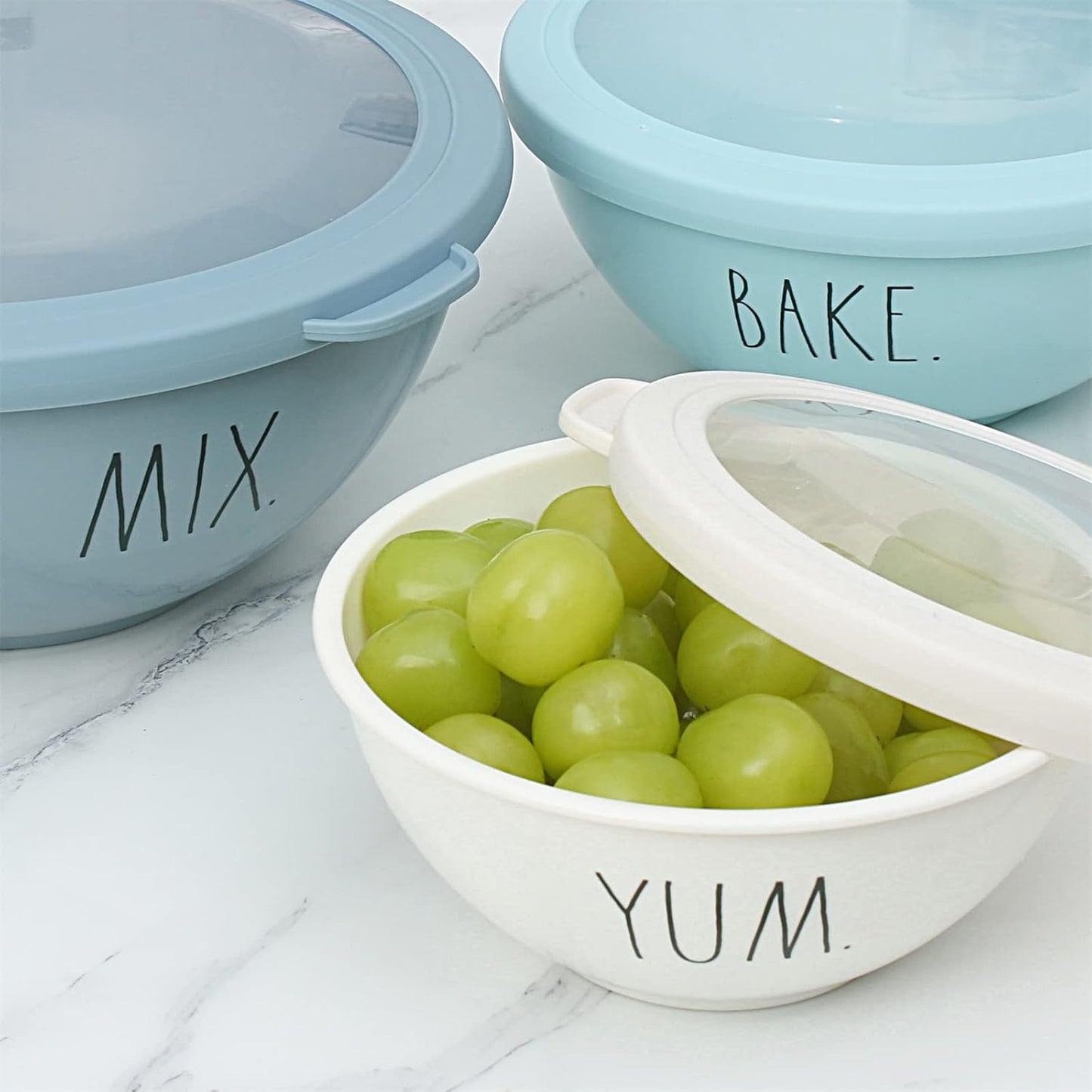 Rae Dunn Mixing Bowls with Lids - 10 Piece Plastic Nesting Bowls Set includes 5 Prep Bowls and 5 Lids (Sage)