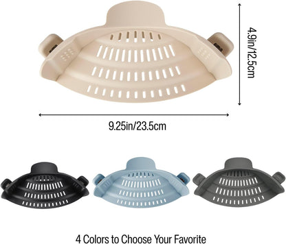 Silicone Pot Strainer, Emptycolor Adjustable Clip On Strainer for Pots Pans, Heat Resistant Pot Drainer, Kitchen Pasta Colander for Vegetables and Noodles (Grey)