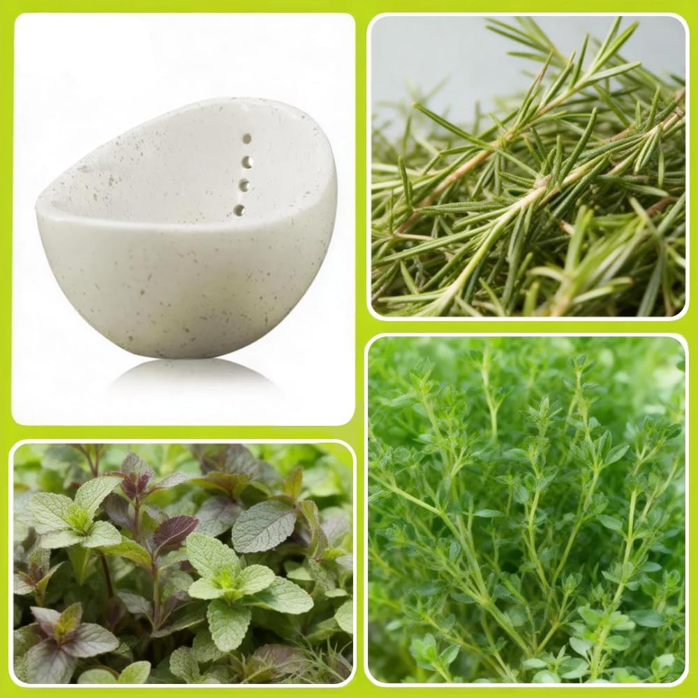 Herbal Peeling Bowl Pottery Herb Stripper Bowl Four-Slot Herb Peeler with Multiple Apertures for Separating Leaves and Stems from Various Plants (White)
