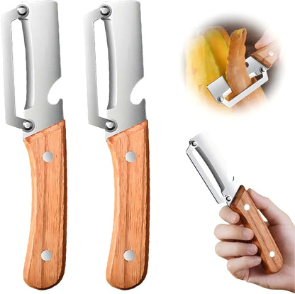 Multi-Functional Vegetable Peeler for Kitchen, 2026 New Stainless Steel Blade with Wooden Handle and Bottle Opener, Kitchen Tool for Vegetables Fruits Pumpkin, Gifts for Mom (1PCS)
