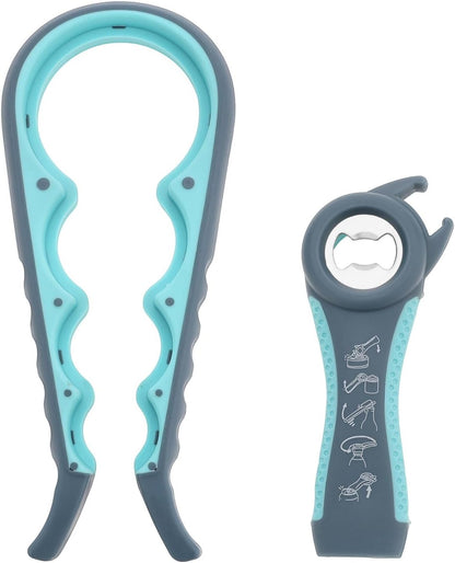 Multi-Grip Jar Opener and Bottle Opener Tool, Ergonomic Design with Non-Slip Handles, (biack and red)
