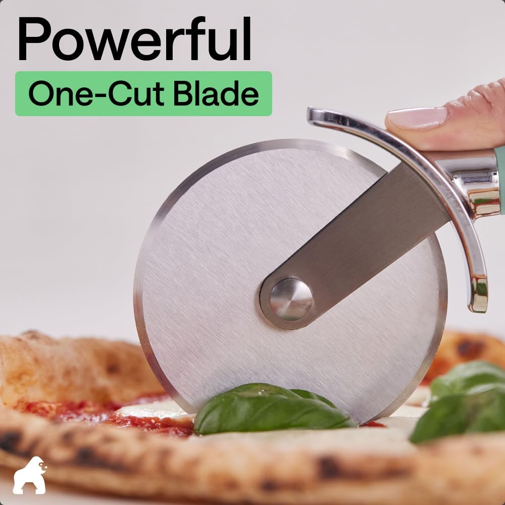 GORILLA GRIP Patented BPA-Free Large Pizza Cutter Wheel, 9 Inch, Extra Sharp Stainless Steel Blade, Slip Resistant Handle with Thumb Guard Protection, Slice Thick or Thin Pizzas, Pie, Pastries, Black