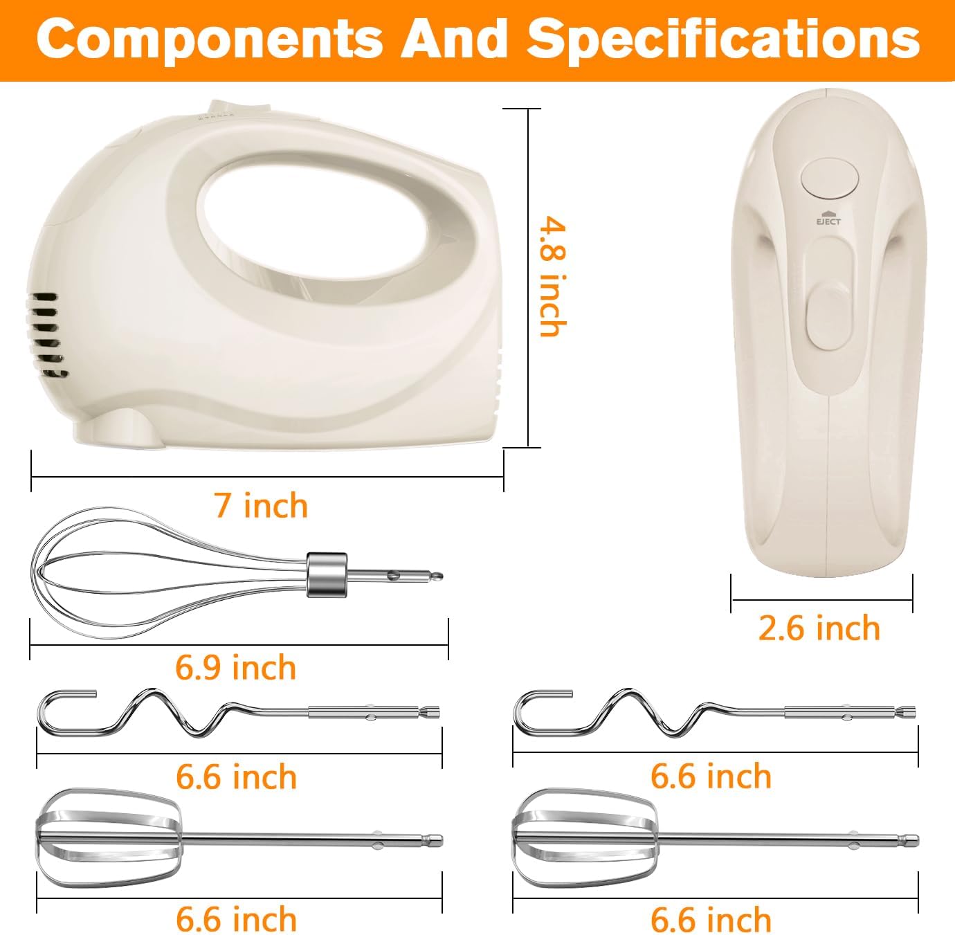 Hand Mixer, 5-Speed Electric Whisk with Turbo Boost Includes 5 Stainless Steel Attachments - Great Stand Mixer Alternative for Baking Cakes, Bread & More