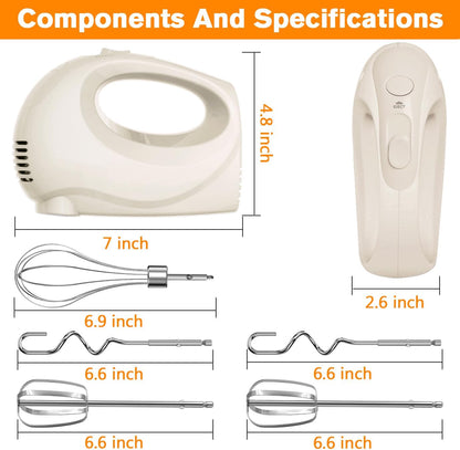 Hand Mixer, 5-Speed Electric Whisk with Turbo Boost Includes 5 Stainless Steel Attachments - Great Stand Mixer Alternative for Baking Cakes, Bread & More
