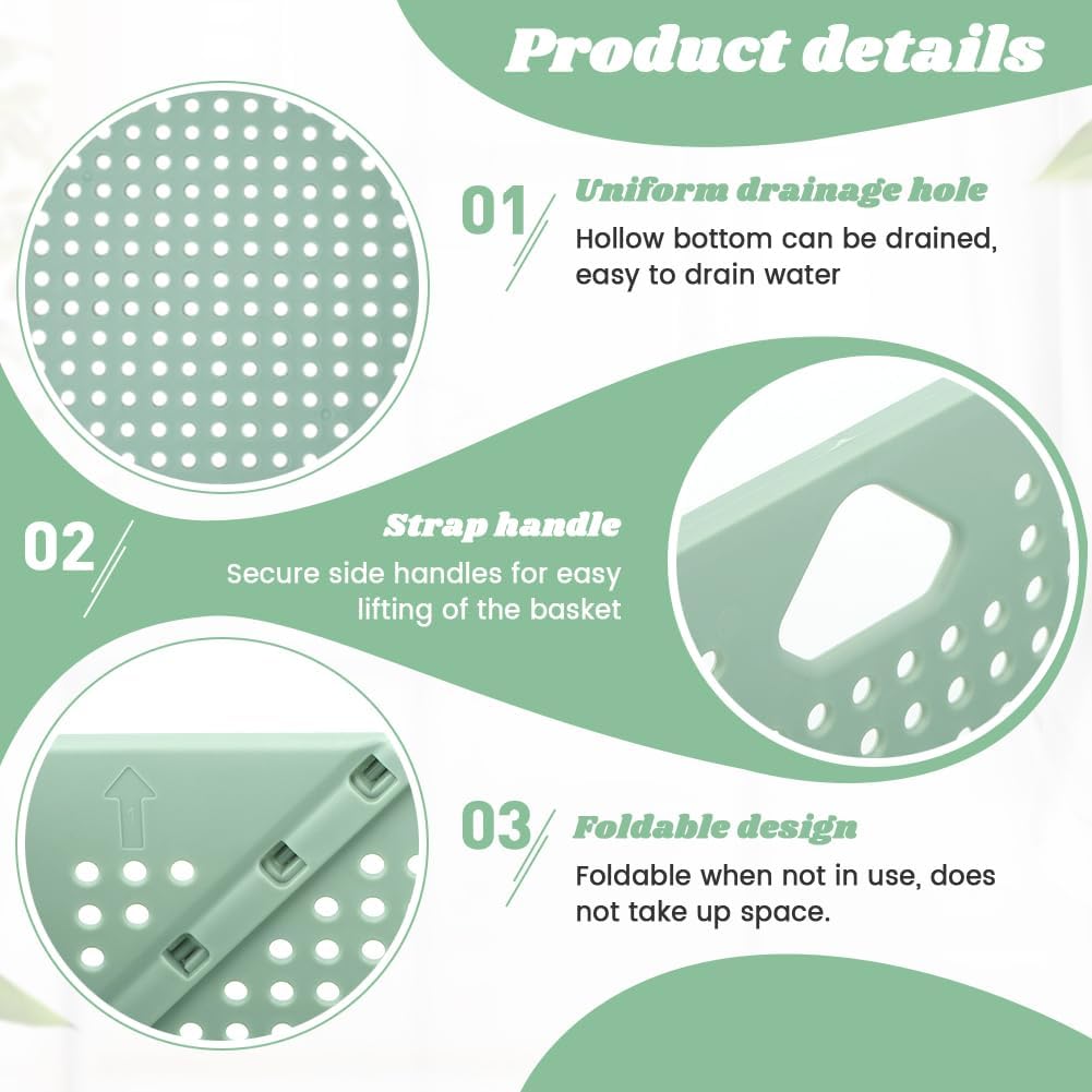 Collapsible Colander for Kitchen, Plastic Fruit Strainer Basket, Space-Saving Food Storage Drain Basket with Efficient Holes for Pasta, Vegetables, Berries Food Cleaning(COLOR:Green)