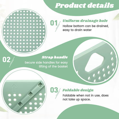 Collapsible Colander for Kitchen, Plastic Fruit Strainer Basket, Space-Saving Food Storage Drain Basket with Efficient Holes for Pasta, Vegetables, Berries Food Cleaning(COLOR:Green)