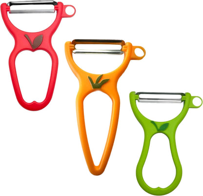 ALAZCO 3 Pack BPA-FREE Premium Swivel Fruit Vegetable Peeler Ergonomic Comfort Hold Handle Ultra Sharp Steel Blades Ideal Kitchen Peelers Potato Carrot Apple Cucumber Veggies Dishwasher Safe