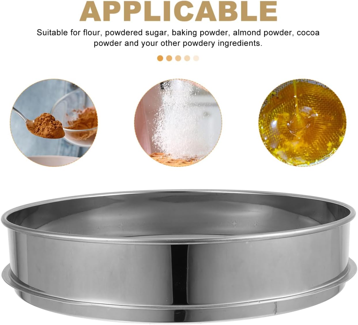 Hemoton Stainless Steel Sifter 11.8 Inch 150 Mesh Fine Screen Flour Sieve for Baking Cooking Kitchen Use