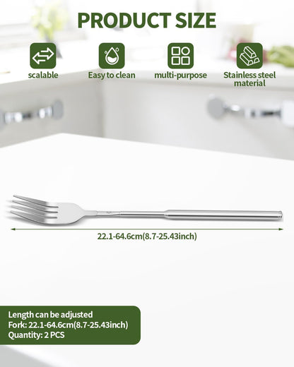 2 PCS Extendable Spoon, Telescopic Stainless Steel Spoon Set, Expandable Extension Spoon to 25 In Tableware, for BBQ Dinner Fruit Dessert