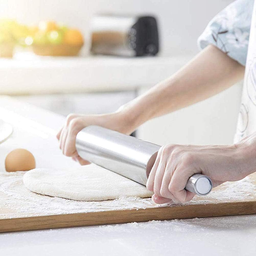 Professional Stainless Steel Rolling Pin, 43cm Stainless Steel Dough Roller, Nonstick Dough Rolling Pin for Baking Cookie Pie Pizza (3#)