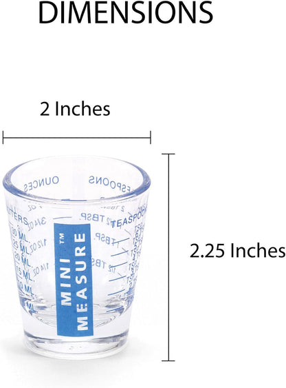 Kolder Mini Measure Heavy Glass, 20-Incremental Measurements Multi-Purpose Liquid and Dry Measuring Shot Glass, White