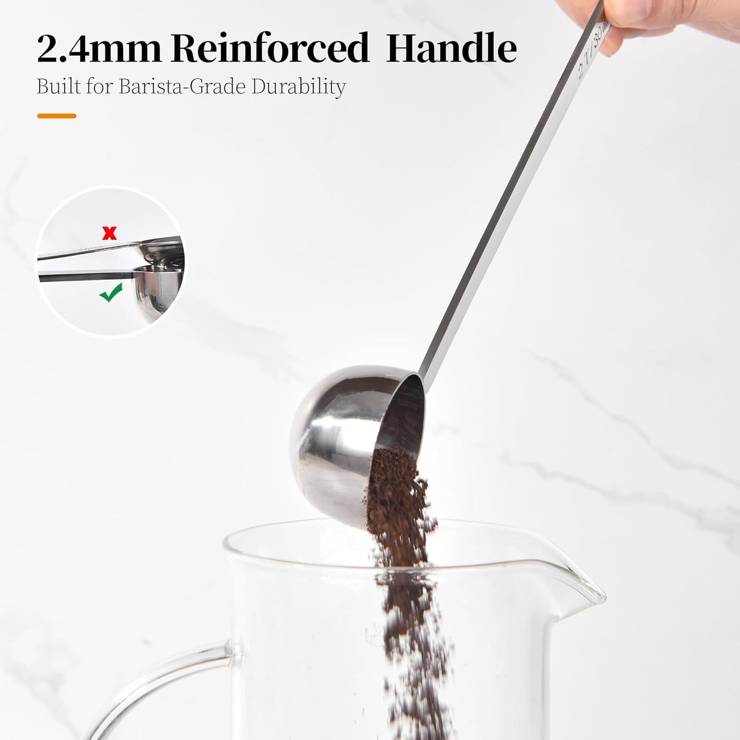 Long Handle Coffee Scoop: 5.64 Inch 18/8 Stainless Steel 1 Tablespoon Metal Measuring Spoon Tbsp Scoop for Coffee Beans, Grounds Coffee, Coffee Powder, Tea, Tall Jars (1Tbsp/15ml)