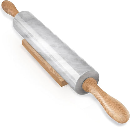 Koville African Natural Marble Rolling Pin, Non-Stick Polished Dough Roller, Pasta, Dumpling, Fondant, Pie Crust, Bread, Pizza Dough, Kitchen Baking Pastry Tools with Mat/Scraper（Namib Fantasy）