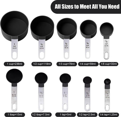 Measuring Cups and Spoons Set, 10-Piece Stackable Kitchen Tools with Stainless Steel Handles, Nesting Measurement Gadgets for Cooking & Baking (pink)