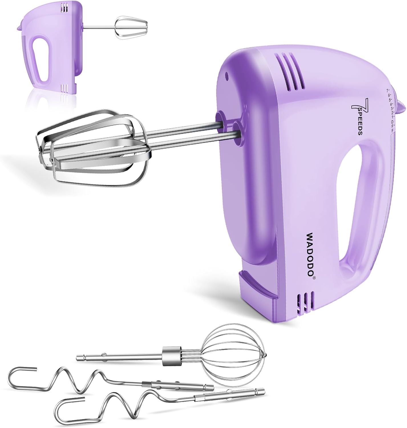 WADODO 7-Speed Electric Hand Mixer – Portable Food Mixer Kitchen Mixer with 304 *(1x Whisk, 2x Beater, 2x Dough hook) for Baking Cakes, Cream, Cookies, Light Pink