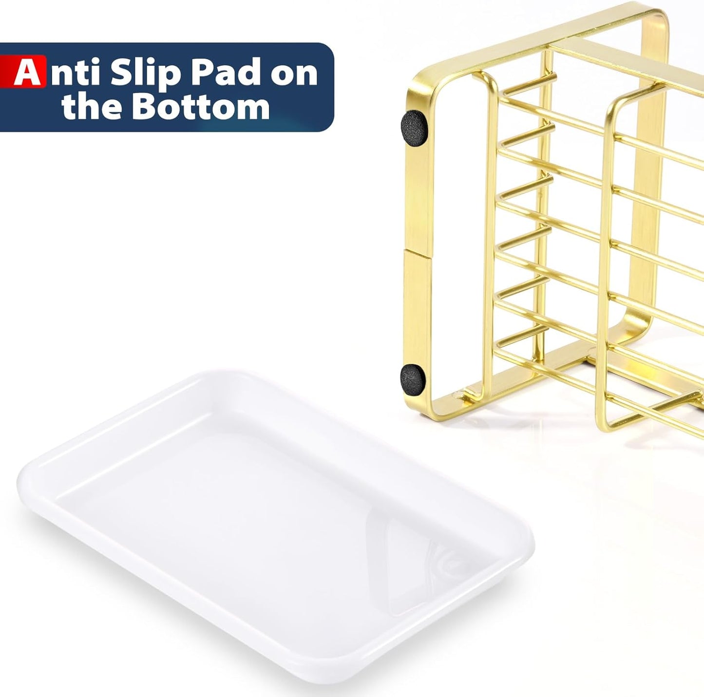 HULISEN Kitchen Sink Sponge Holder, 304 Stainless Steel Kitchen Soap Dispenser Caddy Organizer, Countertop Soap Dish Rack Drainer with Removable Drain Tray, not Including Dispenser and Brush