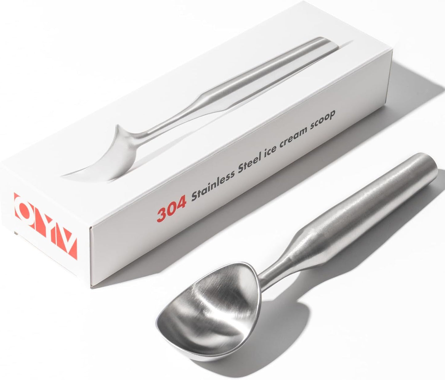 OYV Stainless Steel Ice Cream Scoop, Ergonomically Designed Handle for Comfort, Heavy Duty Ice Cream Scooper, One-Piece Design Ice Cream Scoops, Dishwasher Safe