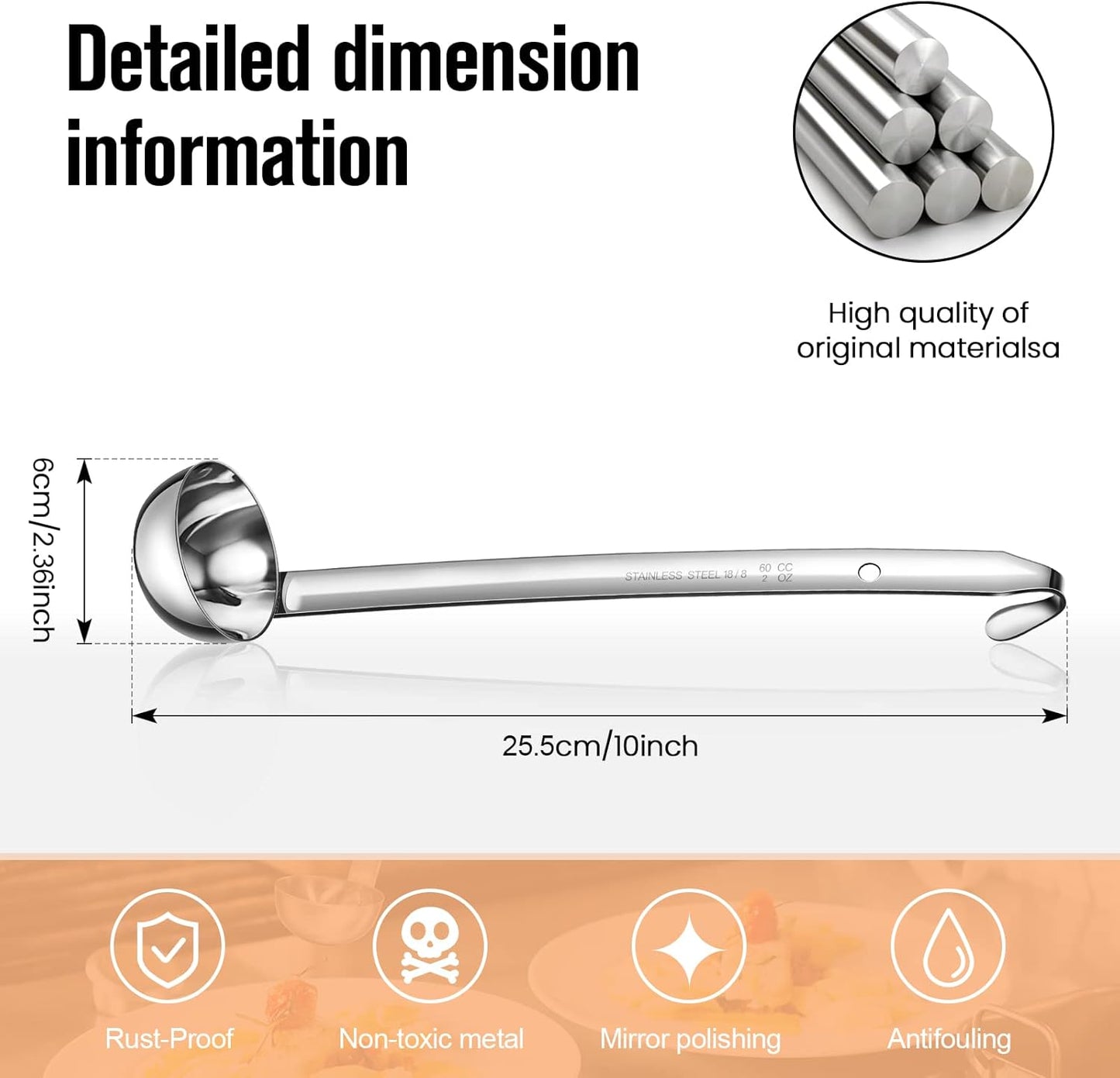 Cunhill 5 Pcs Soup Ladles Stainless Steel Serving Ladles with Long Handle for Serving, Cooking, Stirring, Portioning Kitchen Restaurant Accessories(4 oz)
