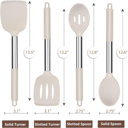 E-far Cooking Utensils Set of 4, Silicone Kitchen Utensils for Non-stick Cookware, Heat Resistant & Non-toxic Slotted Spatula Solid Spoon Turner for Flipping Mixing Serving Basting(Black)