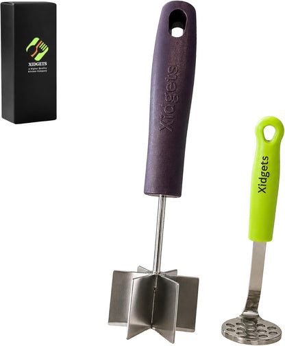Stainless Steel Mini Meat Chopper & Masher | 6-Blade Ground Beef Chopper Tool | Small Hamburger Smasher | Compact Ergonomic Handle | Dishwasher Safe - 7" (Retro Orange Mini)